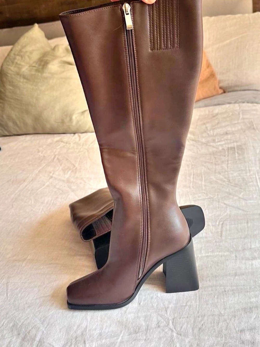 Princess Polly Block-Heel Knee-High Boots Brown